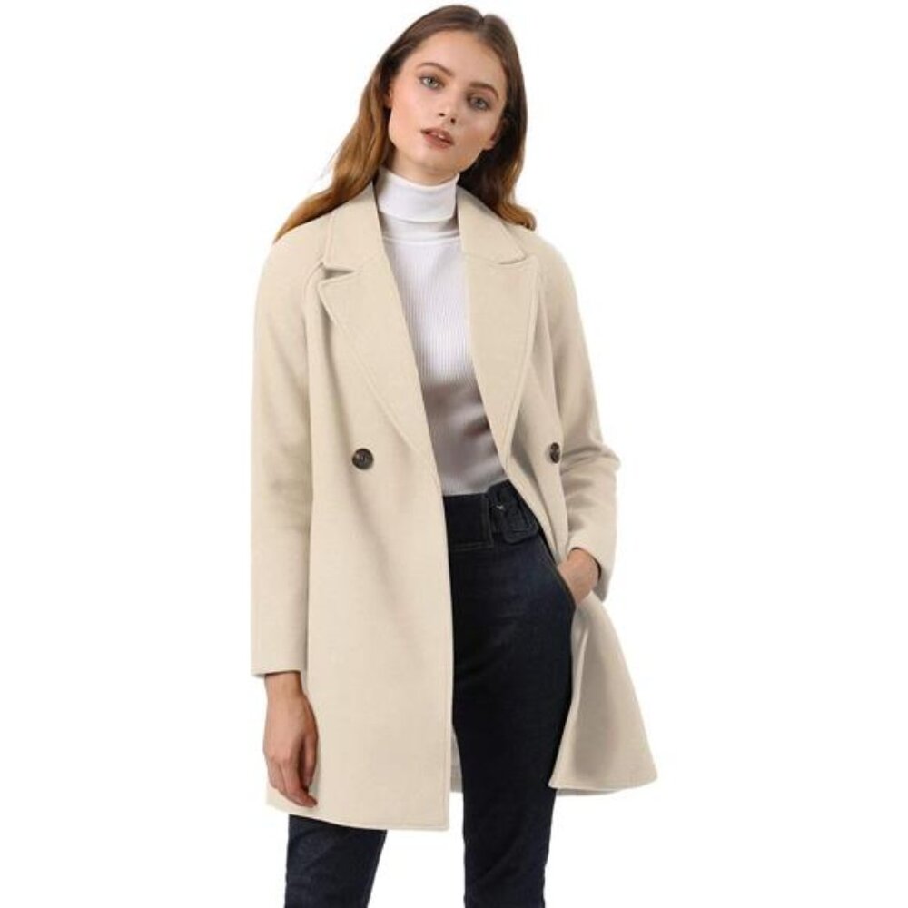 Women's Notched Lapel Double Breasted Raglan Winter Coats